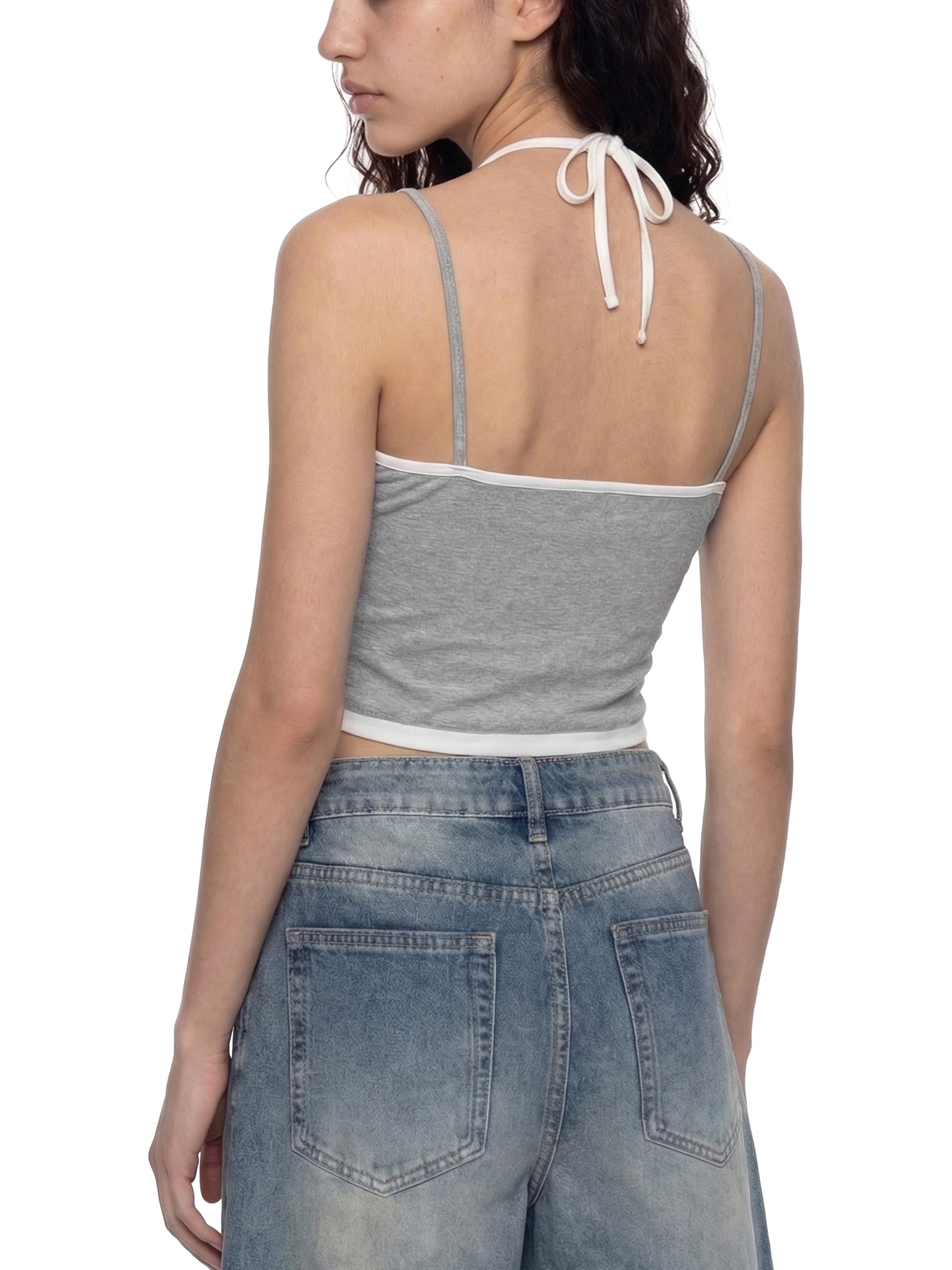 Roll Bison Contrast Binding Halter Tank Top